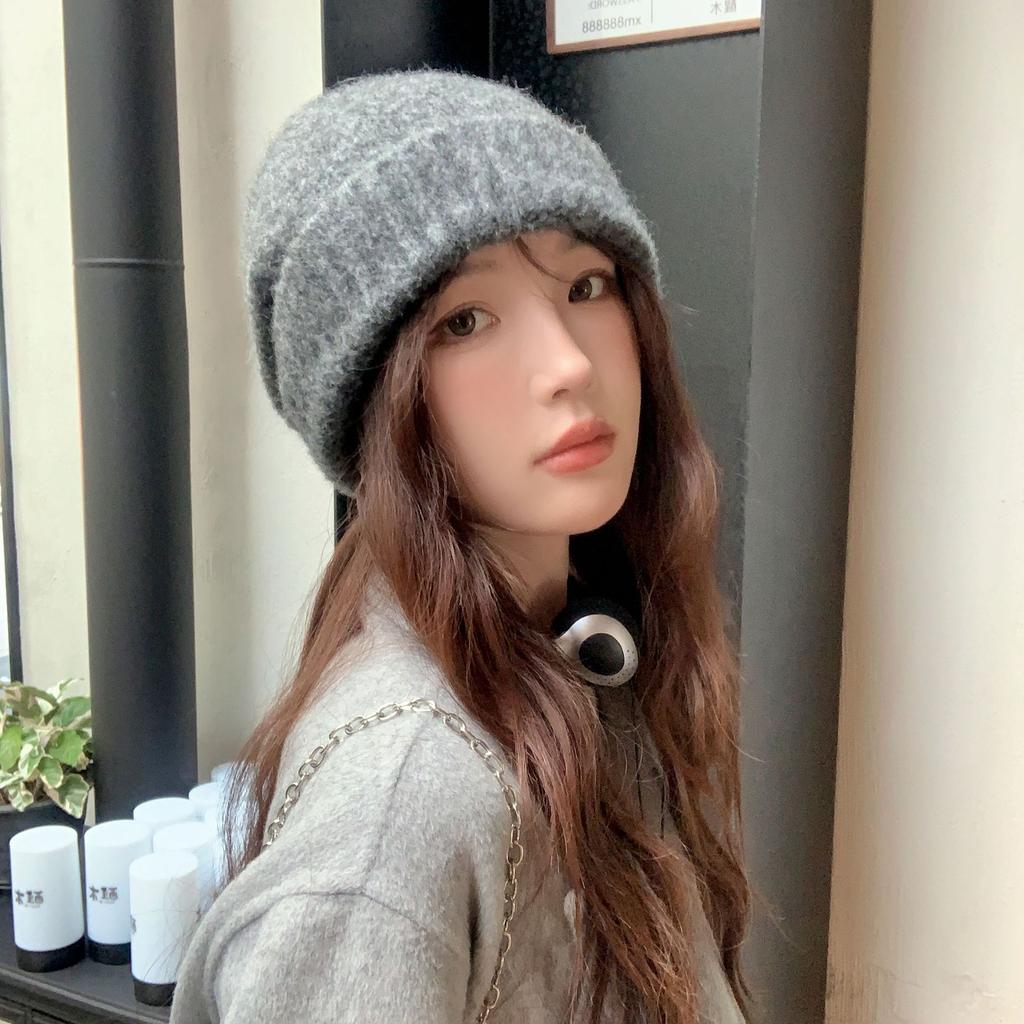 Women's Autumn and Winter New Style Stacked Knitted Hats Warm Windproof Ear Protection Cold Hat Japanese Pullover Wool Hat