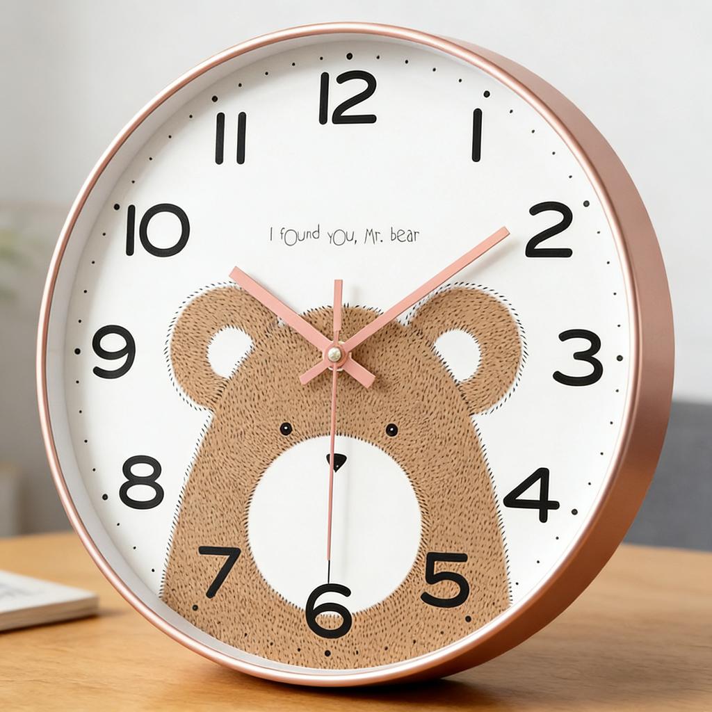 Jolie Horloge Murale Ours de Dessin Animé Silencieuse Art "Je T'ai Trouvé" Décoration de Maison Cadeau Créatif Pour Enfants