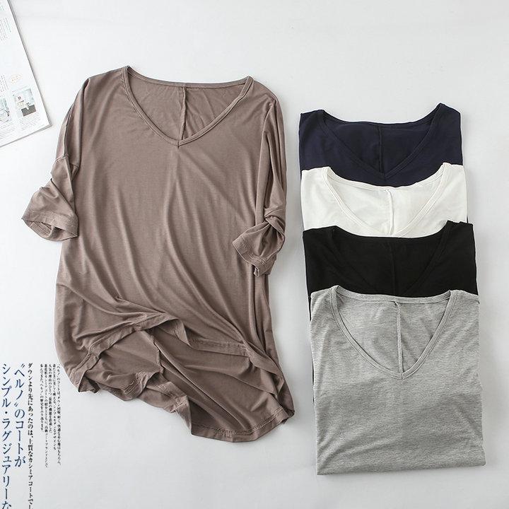 Korean Summer V-Neck Batwing Sleeve Loose Modal T-Shirt