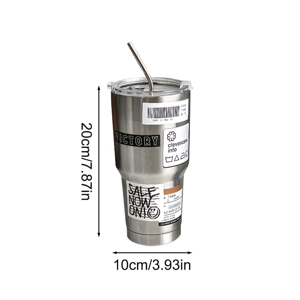 Stainless Steel Portable Coffee Cup With Lid And Straw, Hot And Cold Spill-Proof Travel Cup, Suitable For Cars, Daily, Travel