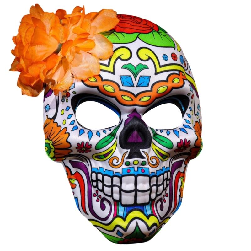 Day of The Deads Mask Sugar Skull Mask with Rose Decorations Masquerades Mask for Halloween Cosplay Party Costume Gifts