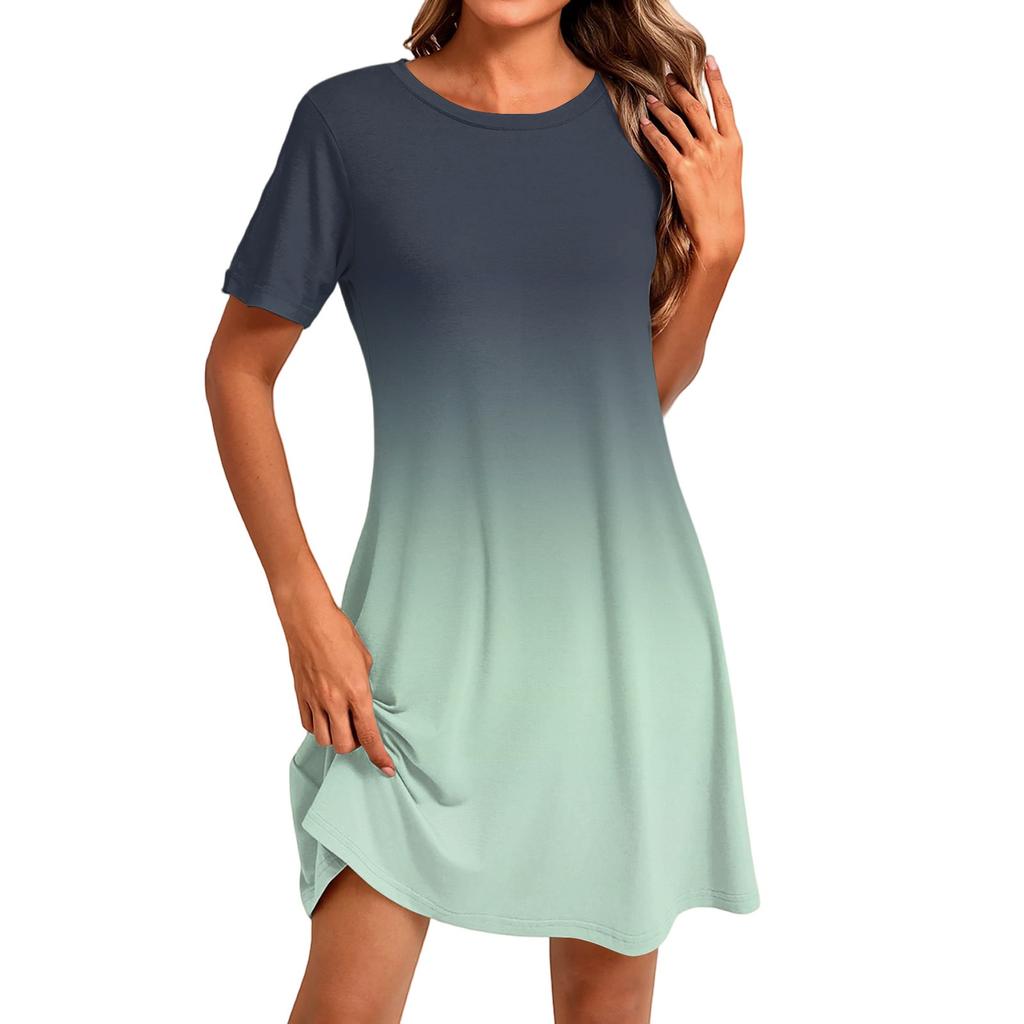 Women's Fashion Casual Print Round Neck Short Sleeve Short Dress