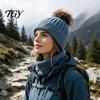 Durable Knit Headwear for Winter Knitted Hat Women, Cold Weather Fleece Lined with Pom Elastic Slouchy Caps Pom, Chunky Snow Hat, Soft Ribbed