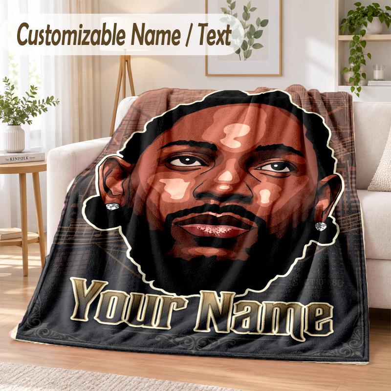 Kendrick Lamar Custom Name Flannel Throw Blanket Soft Warm for Sofa Bed Indoor Home Use