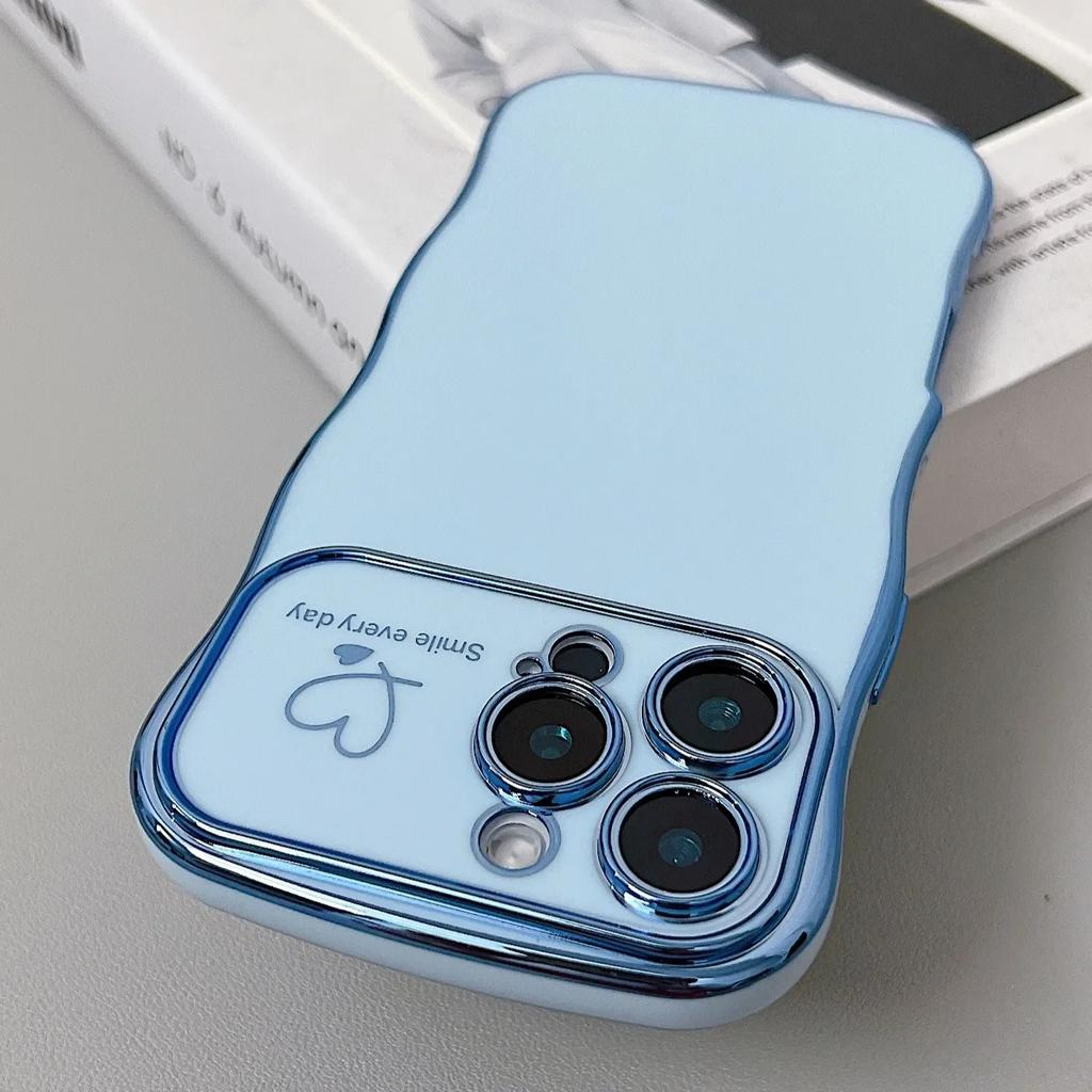 Fashionable Wave Heart Shape Electroplating TPU Soft Case for iPhone 16 15 14 13 12 11 ProMax Plus Shockproof Protective Cover