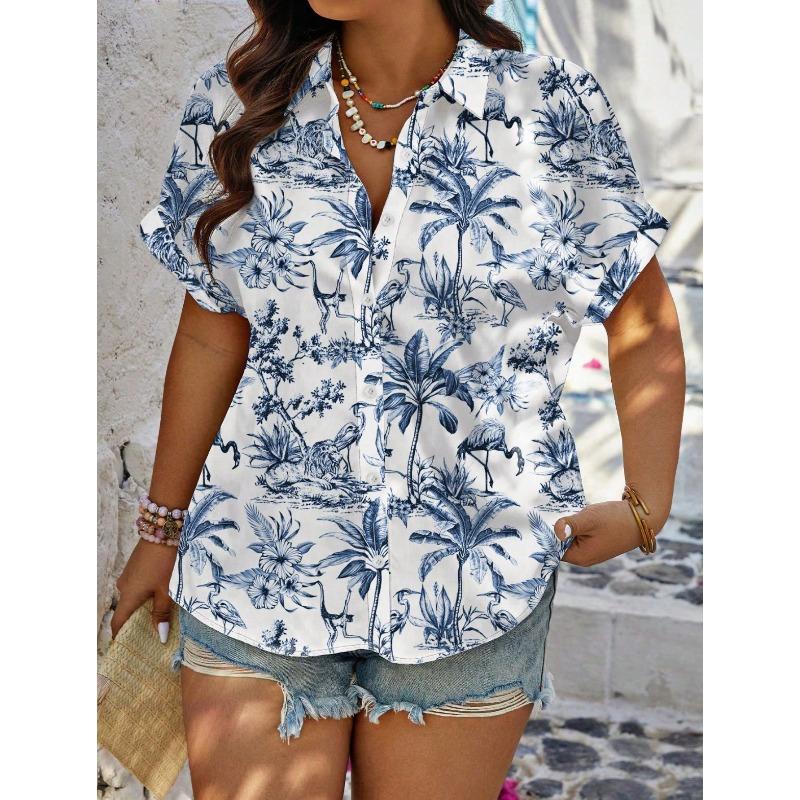 Summer New Fashion Women's Short-sleeved Striped Love Print Casual Shirt