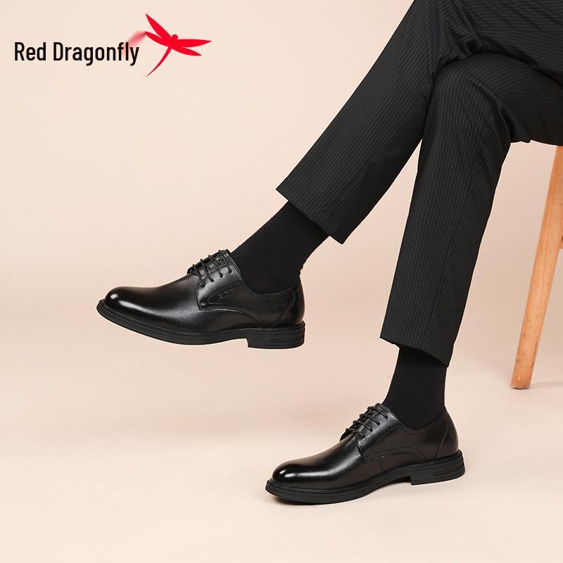 Red Dragonfly Men's Genuine Leather Derby Shoes - Formal, Business, or Wedding Style, Ideal with Suits.
