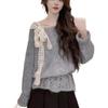 Lazy Style Knitted Lace-Up Bow Sweater - Women's Loose Fit for Autumn and Winter