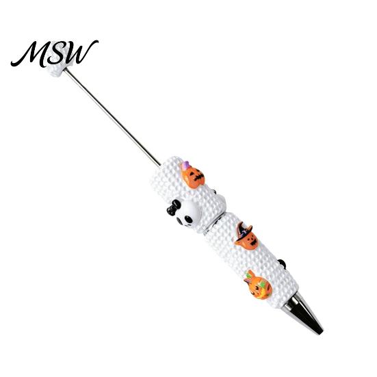 Cartoon Ghost Writing Pens Halloween Rhinestone Beadable Pen, DIY Sparkly Cat Pumpkin Plastic Beaded for Crafts Glitter Black Ink Ballpoint Pen Making