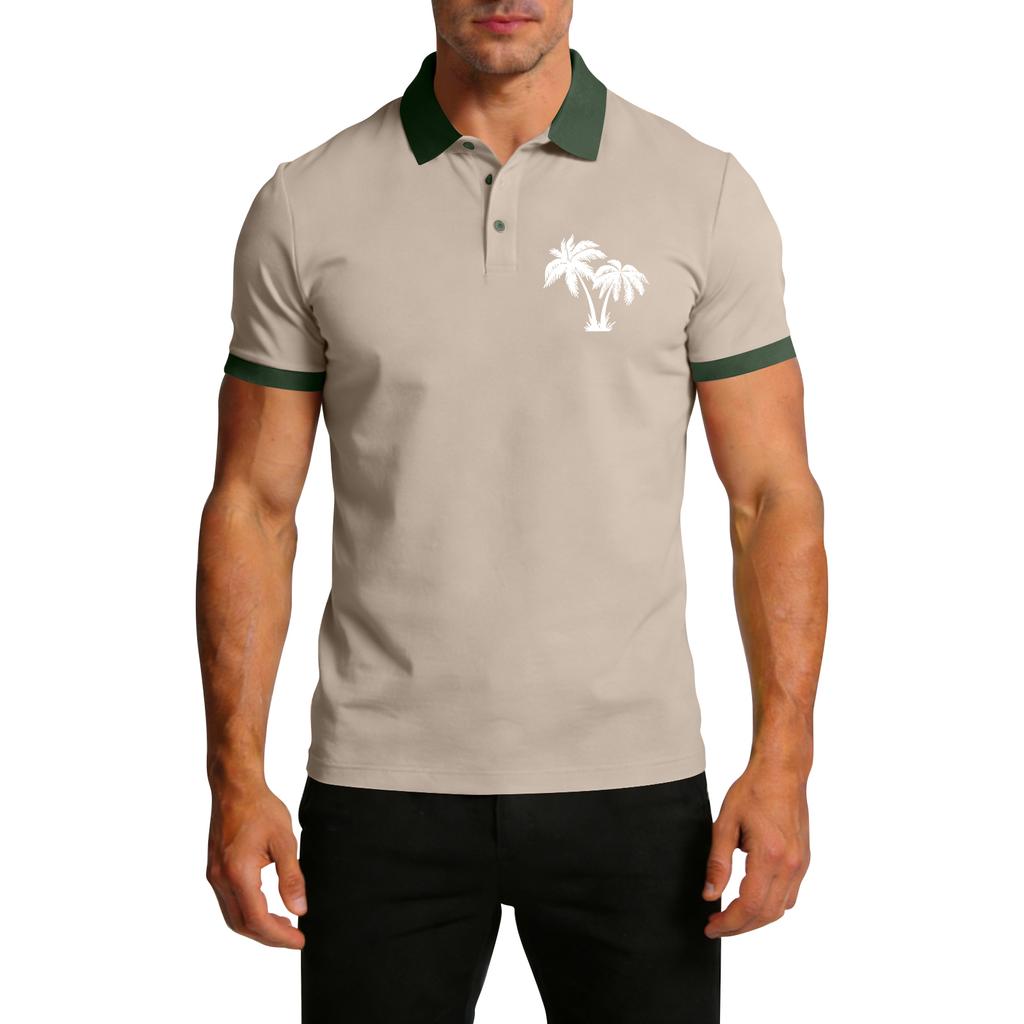 Men's Summer Print Color-blocked Lapel Short-sleeve T-shirt Casual Sporty Top