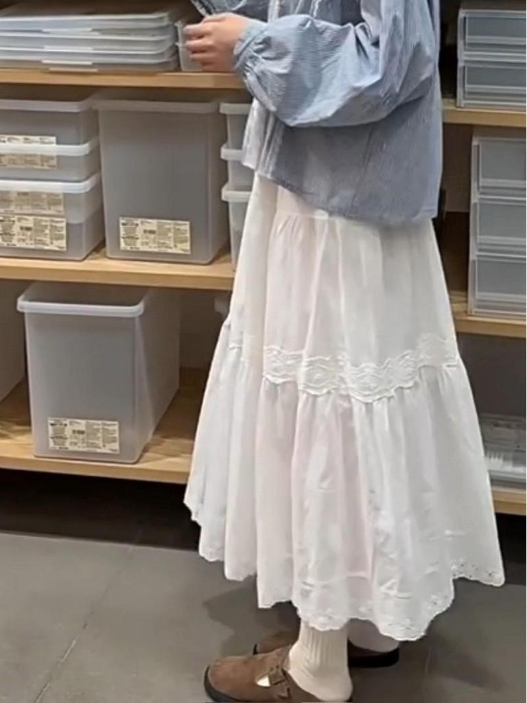 2026 Spring Korean Style Sweet Slimming A-Line Lace Patchwork Layered Cake Skirt