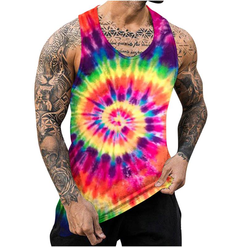 Mens Tie Dye Tank Shirts Funny 3D Printed Tank Tops Men's Clothing Casual Fashion Sleeveless Basketball Quick-dry Gym Vest Tops
