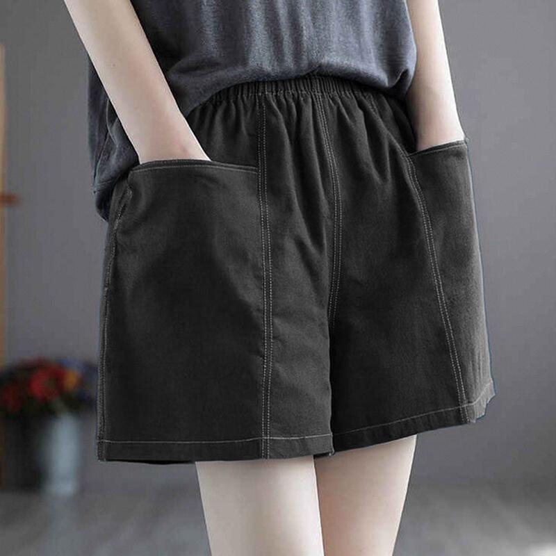 

ZANZEA Женские повседневные свободные летние короткие брюки с эластичной резинкой на талии 2XL чёрный