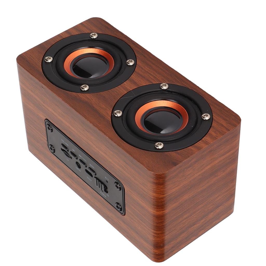 Wireless Bluetooth Speaker Retro Subwoofer Portable Computer Speakers with Mic for Desktop Computer TVMahogany Grain