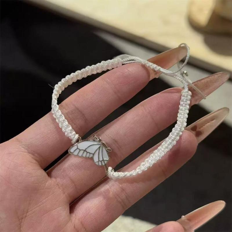 

Изысканный мультяшный браслет с бабочкой, черно-белый, универсальный, нишевый стиль, сладкий, ручной работы, веревочка для рук, браслет для пары, для подруг, для студента [1] White Rope