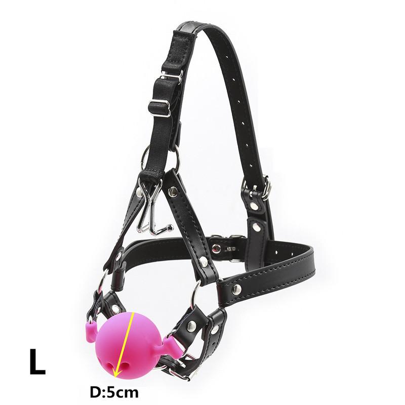 Bdsm Bondage Harness Strap Head Belts with Silicone Hollow Mouth Gag Ball and Nose Hook for Fetish Slave Role Play Sex Toys