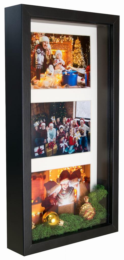 Ramka Na 3 Zdjęcia 10X15 Galeria 3D Głęboka Shadow Box 18X35Cm Czarna
