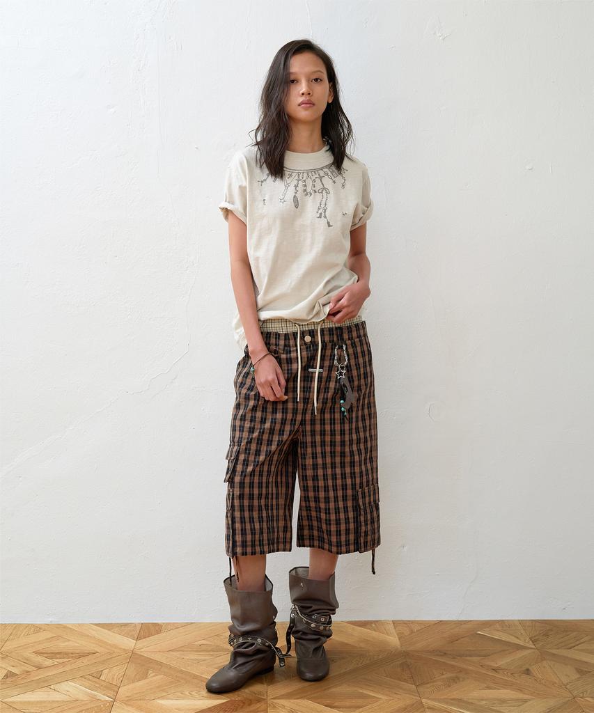 THEVINYLHOUSE Pantaloncini Cargo a Quadri Stratificati Marrone