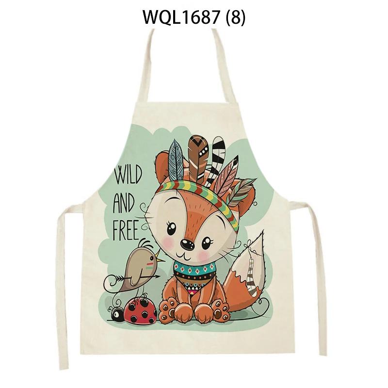 Cartoon Animal Fox Bear Pattern Kitchen Apron Woman Adult Kids Bibs Home Cooking Baking Cleaning Apron Kitchen Accessory