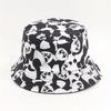 Women Reversible Black White Cow Panda Zebra Pattern Bucket Hats Fisherman Caps