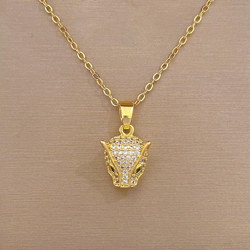 Комплект из ожерелья и серег с головой леопарда, полностью усыпанный бриллиантами, легкая роскошь, слегка инкрустированный, персонализированный, темпераментный, банкетное сочетание серег и ожерелья