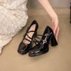 Waterproof Table High Heel Silver Mary Jane Shoes Women's Word with Square Head Single Shoes Bow Thick Heel Super High Heels Wedding Shoes