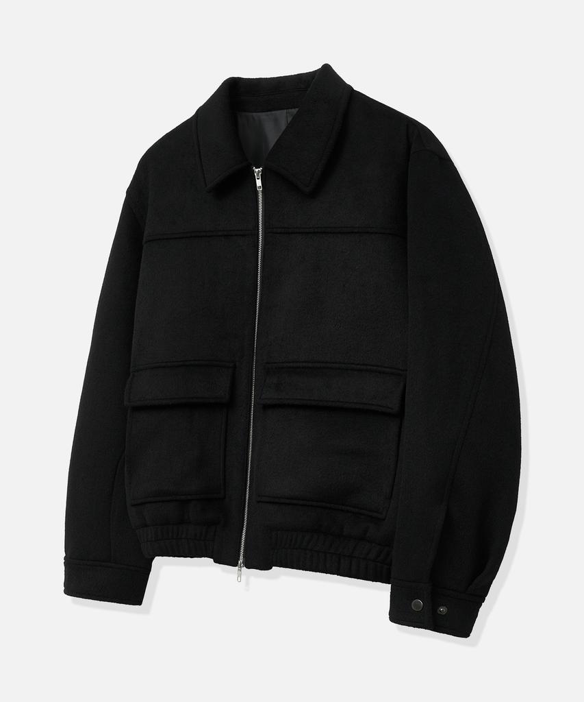 Draw Fit Wool Zip-Up Big Pocket Blouson Jacket [Black]
