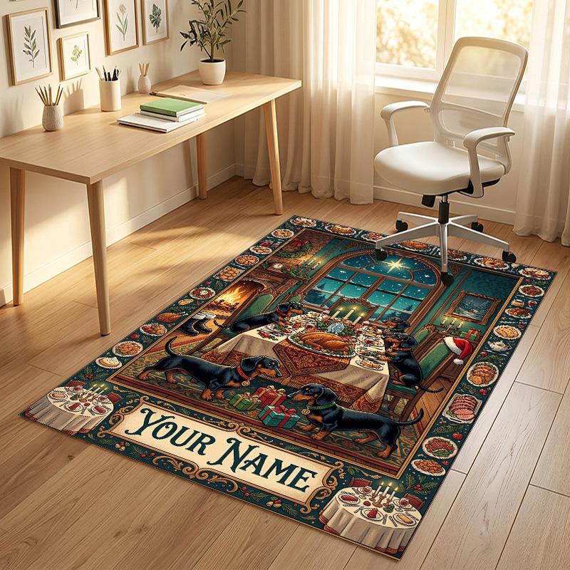 Dog Theme Crystal Velvet Rug Personalized Custom Name Text Soft Floor Mat Home Decor