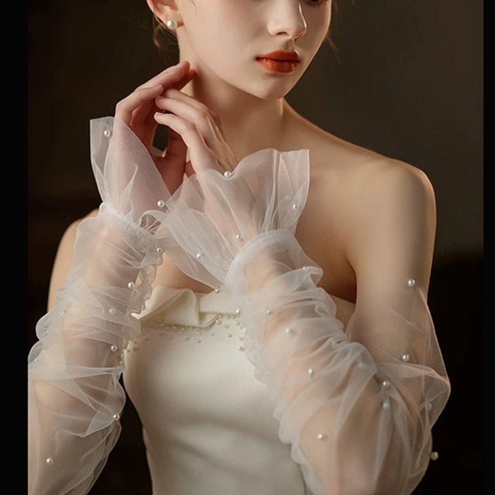 Lace Bridal Long White Gloves Versatile Brides Arm Cuffs  Women,Brides,Bridesmaid