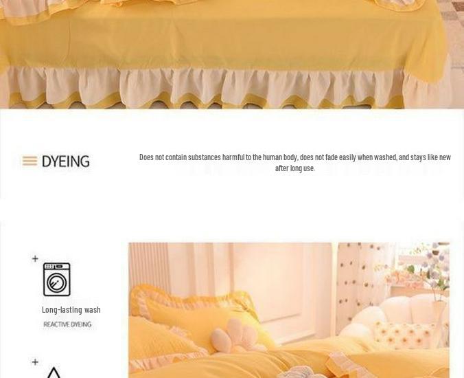 Korean Princess-Style Lace Trim Bedding Set - Brushed Four-Piece for Spring/Autumn