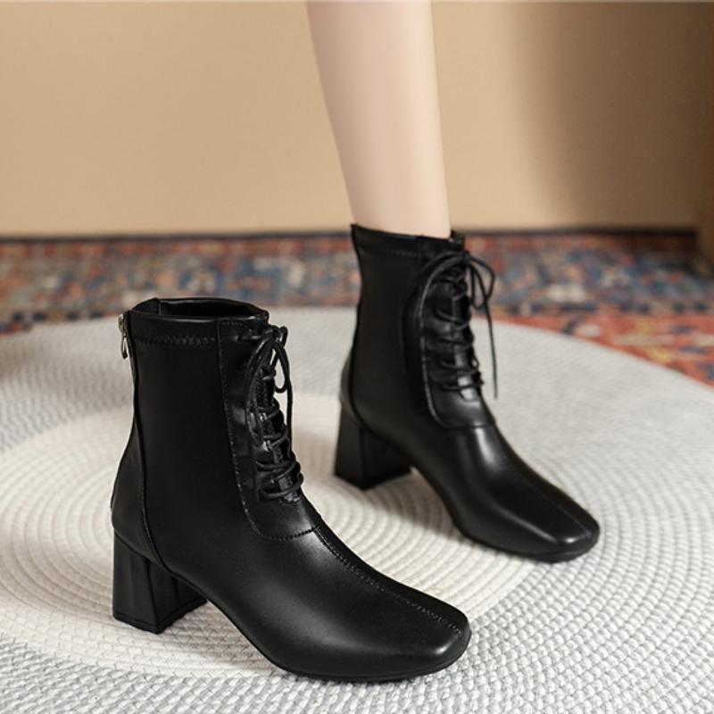 Stivali da Donna in Pelle 2024 Autunno Inverno Vendita Calda Cerniera Plateau Moda Conciso Sexy Maturo Tinta Unita Stivali Caldi Scarpe