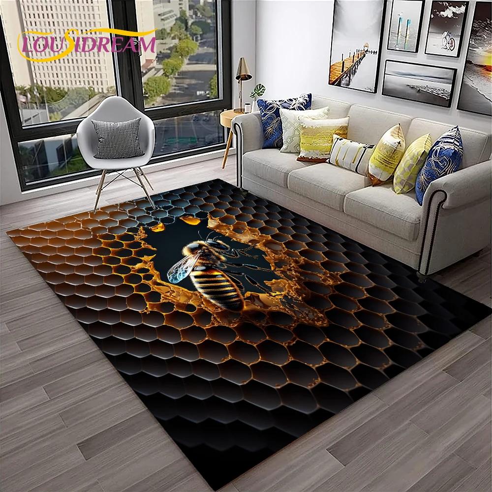 Insect 3D Cartoon Bee Cute HoneyBee Carpet Rug for Home Living Room Bedroom Sofa Doormat Decor,kids Area Rug Non-slip Floor Mat