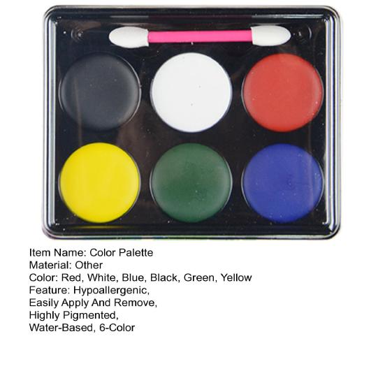 6-Color Face Paint Palette Red White Blue Black Green Yellow Body Painting Makeup Water-Based Highly Pigmented Hypoallergenic Artist Palette
