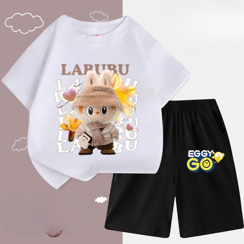 Children's LBB Fashion Casual Short-sleeved Shirt and Shorts Two-piece Set, Summer Loose Sportswear for Boys and Girls