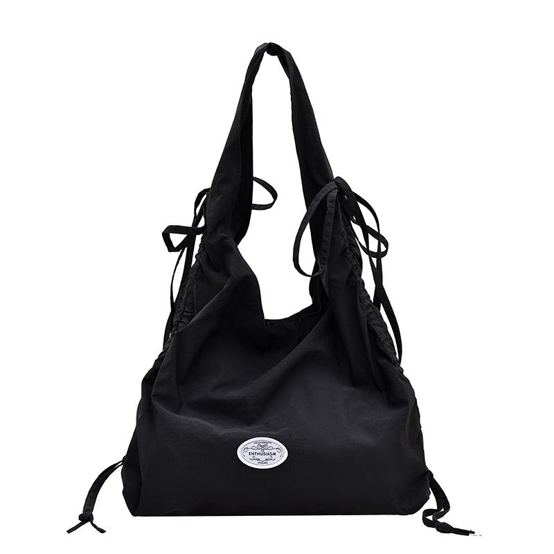 

Summer Lightweight Nylon Drawstring Hobo Bag for Women Large Capacity Casual Shoulder Bags ForTravel Work Daily Office Tote Bag чёрный