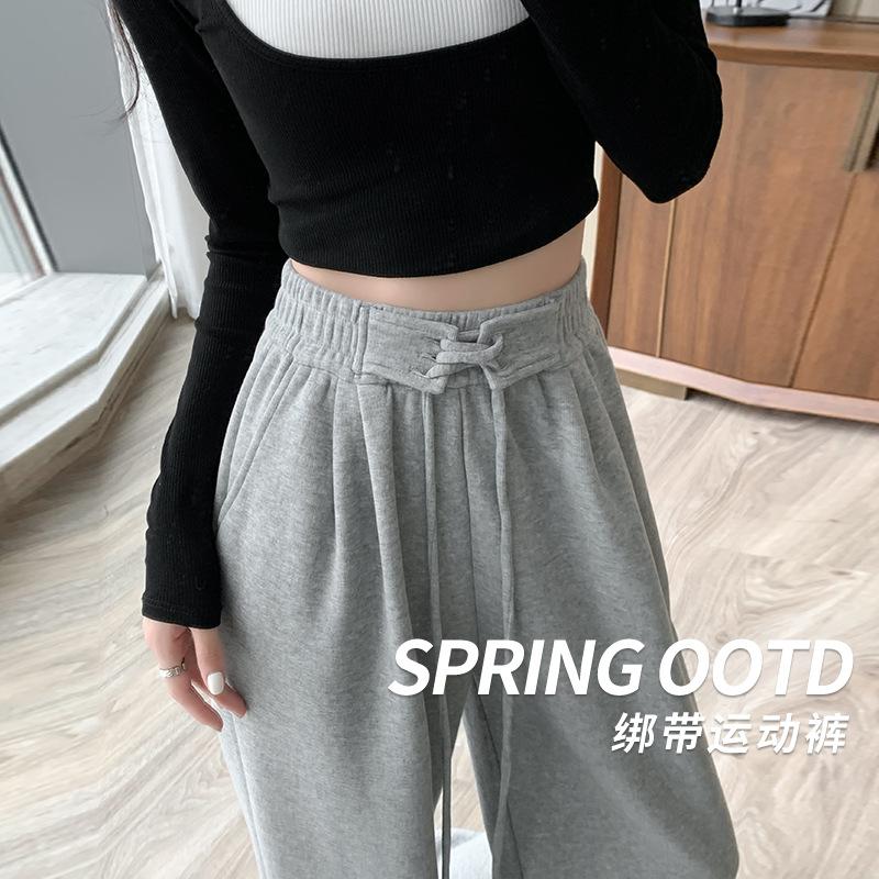 Gray sweatpants, spring/autumn 2026 new petite high-waisted straight-leg wide-leg pants, loose slimming casual sweatpants S