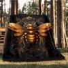 1pc Golden Bee Emblem Throw Blanket Polyester Fiber, Lightweight Flannel, Soft & Warm, All Season Use for Outdoor, Camping Digital Print