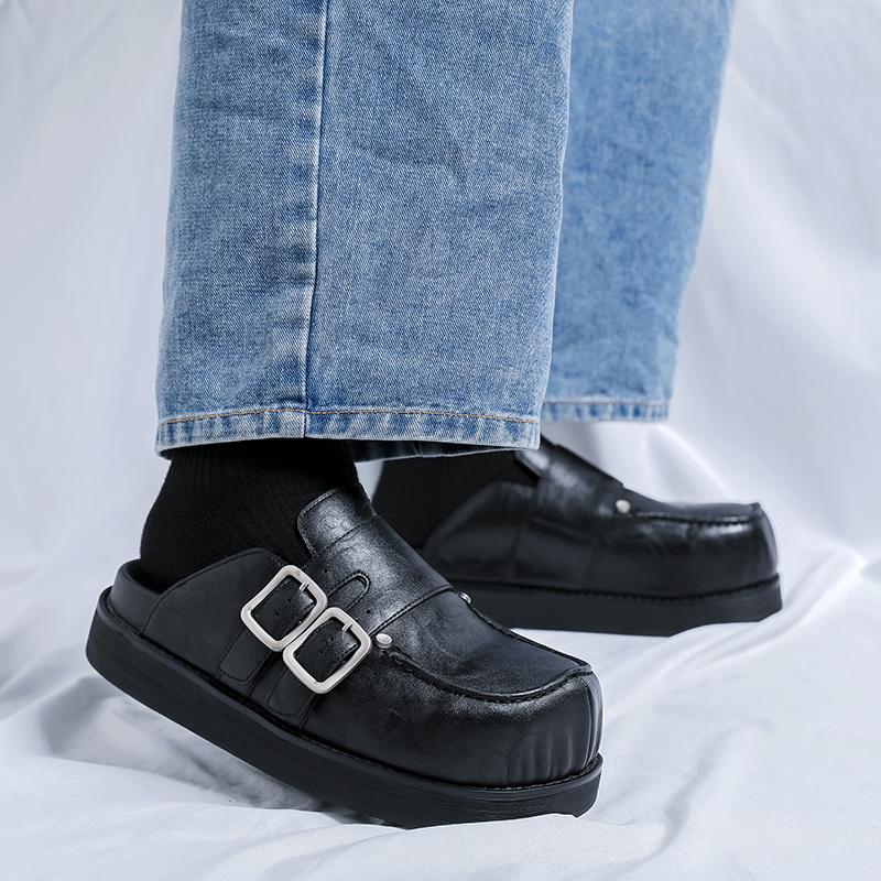 

Soft Sole Slip-On Loafers Comfortable Walking Shoes for Men Breathable Indoor Outdoor Flats 2025 New Men s Platform Mule Shoes 46 чёрный