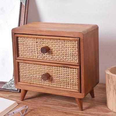 Retro-Stil Weinreben-Geflecht Organizer-Boxen Handgefertigte Schmuckschatulle Schreibtisch Massivholz Abnehmbarer Make-up-Organizer Heimdekoration Box