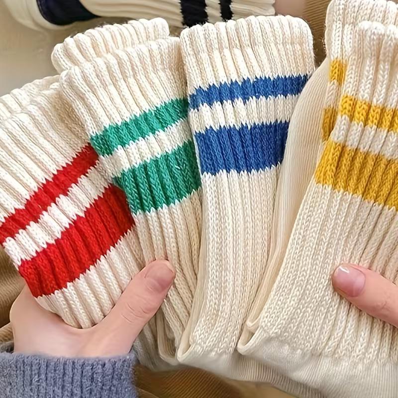 Herbst/Winter 5 Paar Unisex Mittelhohe Socken | Color-Block Gestreifte Socken