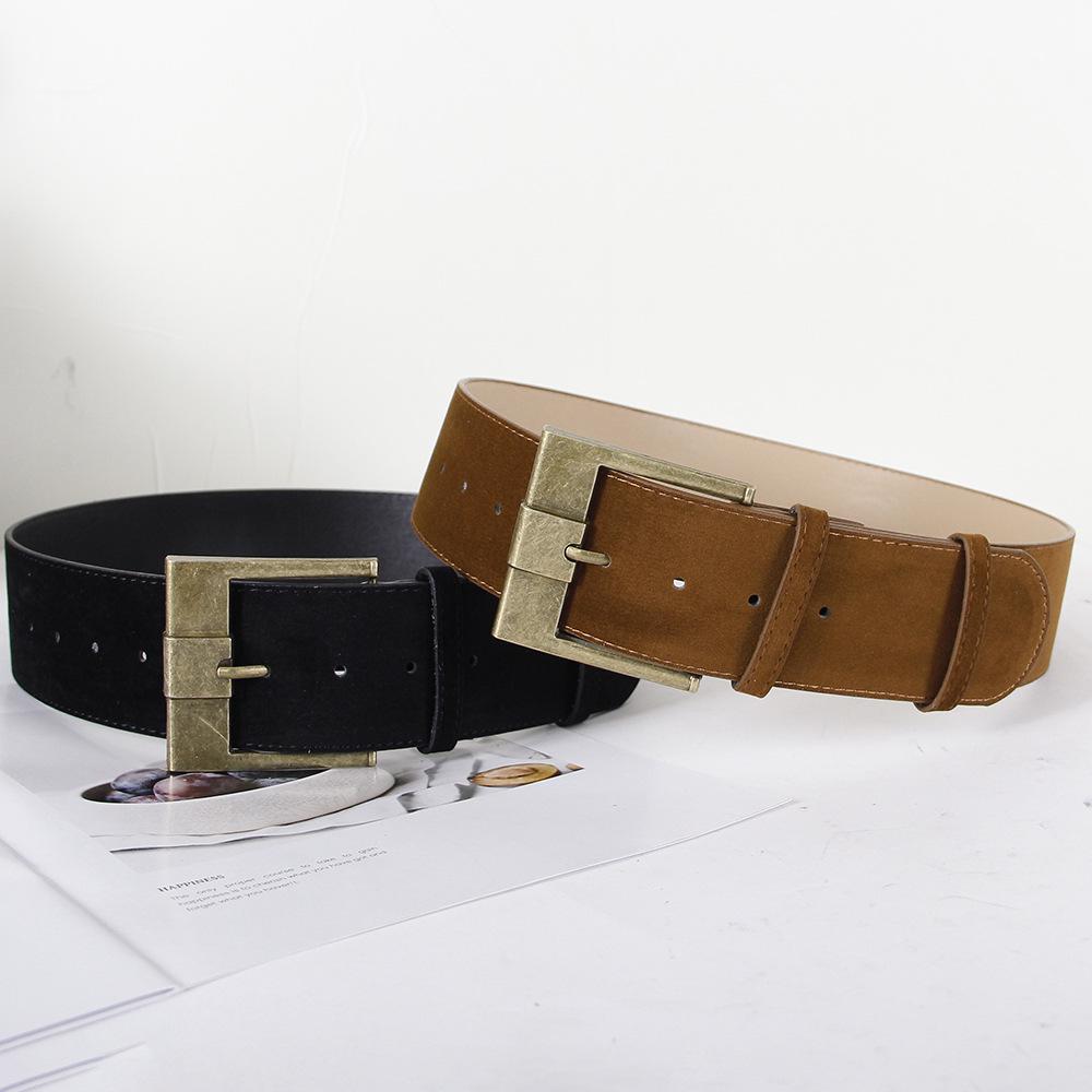 Retro Brown Faux Leather Velvet Belt for Women's Coats, Suits, and Skirts - Decorative Waist Cinch.