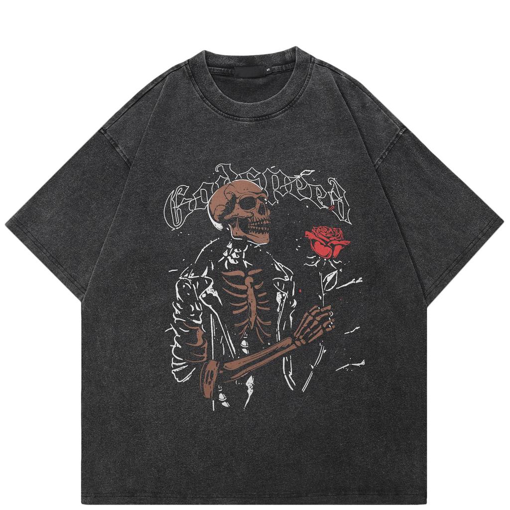 Streetwear Halloween Skull T-Shirt Cotton Tshirt Unisex Tops Tees Short Sleeves T Shirt