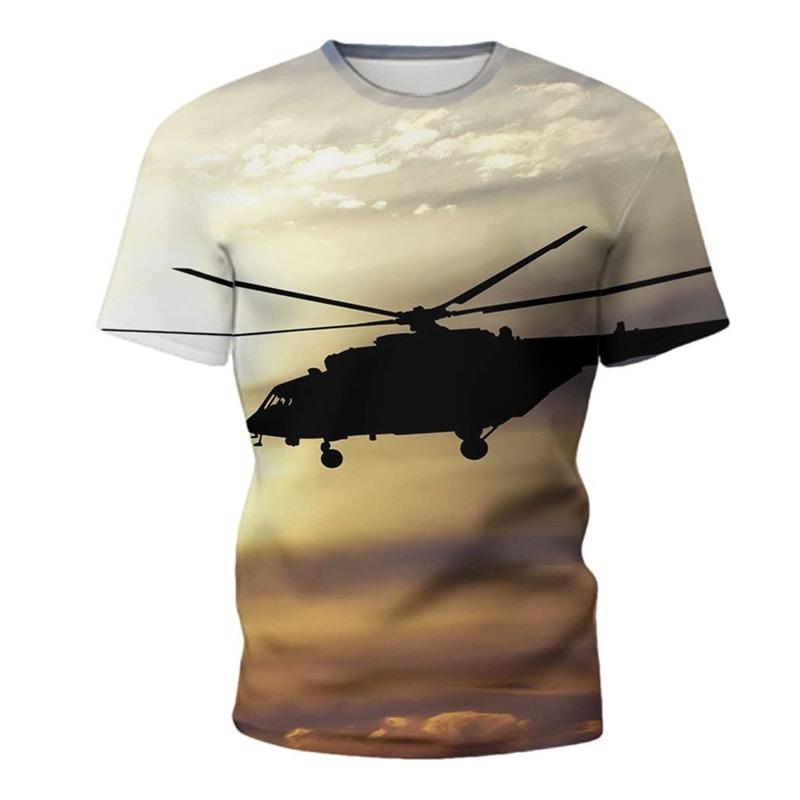 

3D Print Helicopter Graphic T-shirt For Men Round Neck Airplane Tee Tops Streetwear Oversized Loose Tshirt Homme Male Clothes 4XL