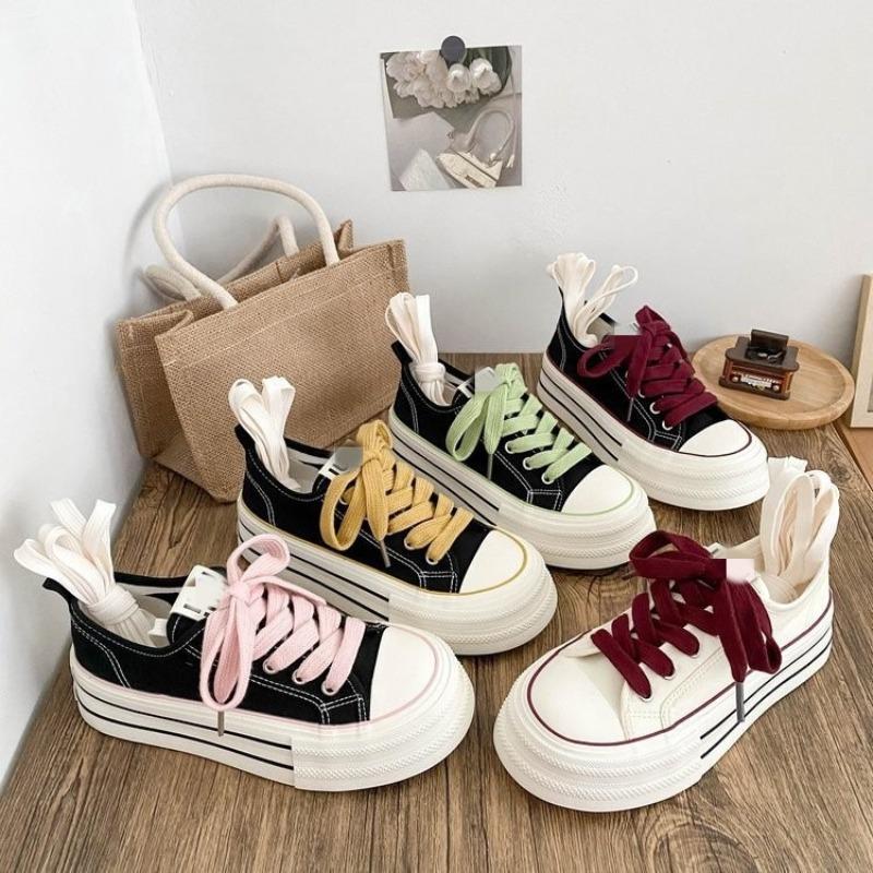 Thick-soled Heightening Little White Shoes New Breathable Autumn Canvas Shoes Casual Versatile Student Muffin Board Shoes Personality