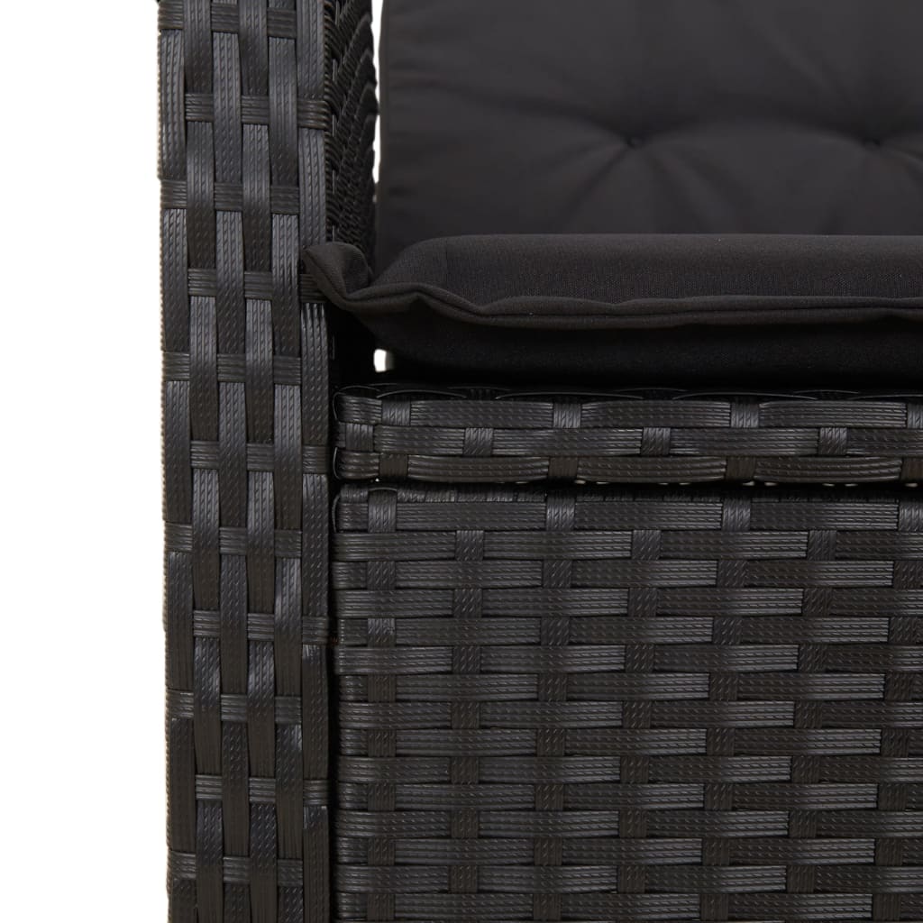 7 Piece Outdoor Dining Set with Cushions Black PE Rattan