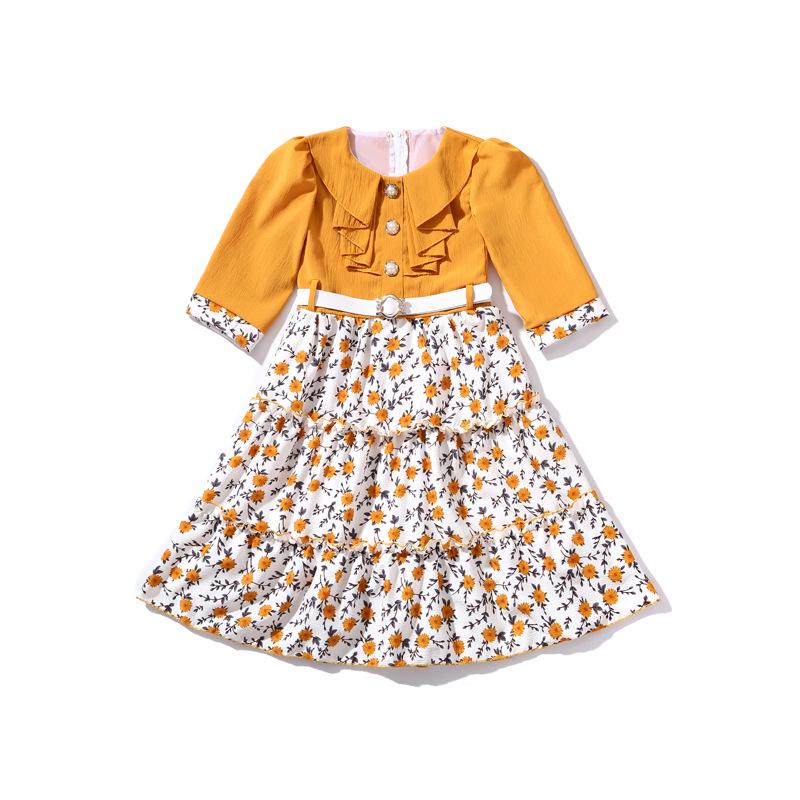 

Girls Summer Floral Print Dress with Peter Pan Collar 95-105 cm жёлтый