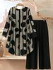 Abstract Polka Dot Short Sleeve Top and Wide Leg Pants Two Piece Set in Gray & Black
