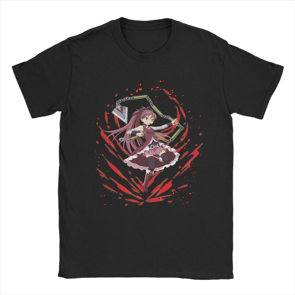 Mahou Shoujo Kyoko Sakura Unisexs T Shirts Madoka Magica Anime Tee Shirt Short Sleeve Crewneck TShirts Pure Cotton Clothing