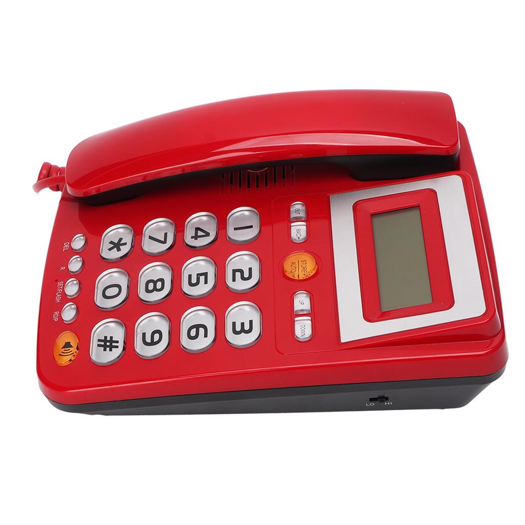 Big Button Corded Phone HD Hands Free Calling LCD Brightness Adjustment Single Button Dialing Wired Landline Phone Red