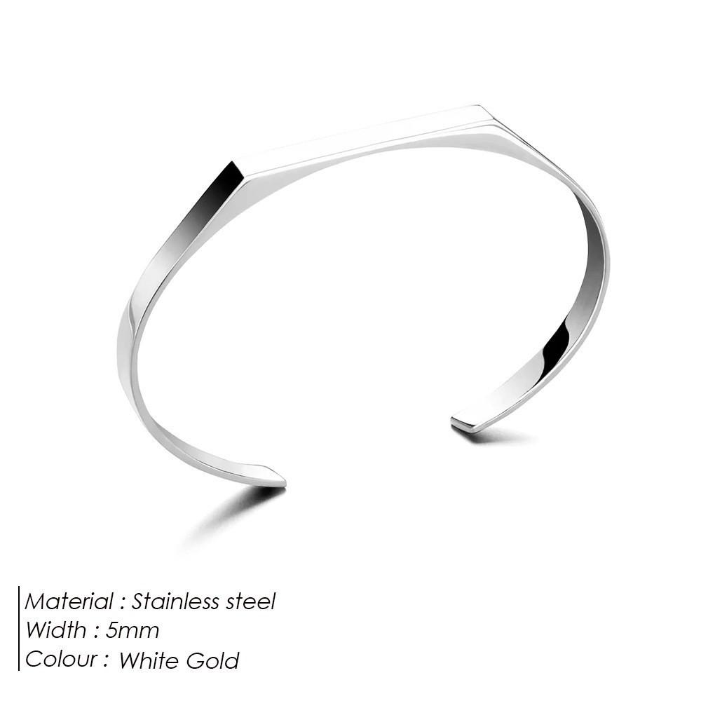 18K Gold Stainless Steel Open Bangle - Women's Geometric C-Shaped Minimalist Bracelet for Commuting